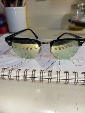 Classic Clubmaster Sunglasses - Black Frame with Green Mirrored Lenses
